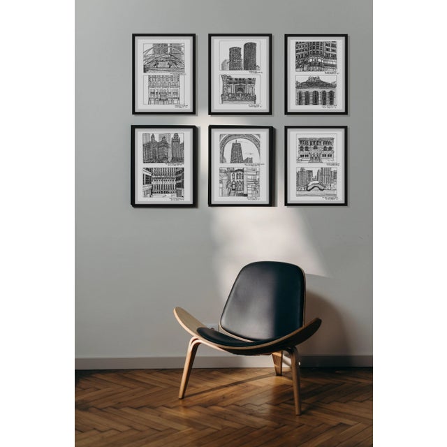 Illustration Chicago Sketch Drawing of Wrigley, Tribune + Union Station For Sale - Image 3 of 4