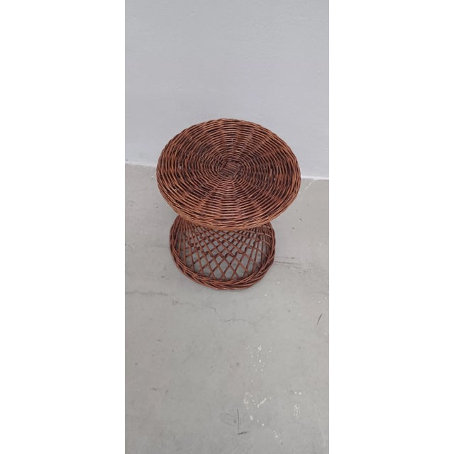 Low Vintage Rattan Stool For Sale - Image 3 of 6