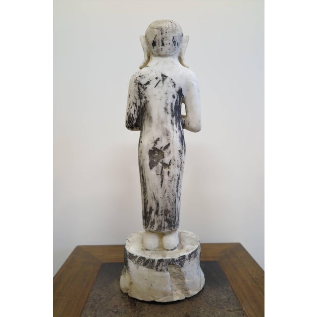 Stone 19th Century Burmese Alabaster Buddhist Monk Statue For Sale - Image 7 of 11