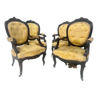 20th Century Napoleon III Louis XV Armchairs in Pearwood, Set of 4 For Sale