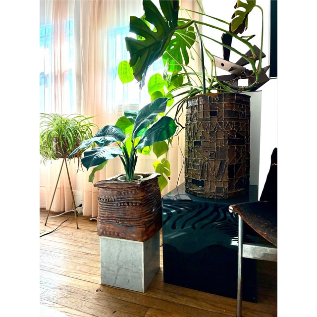 Beige Vintage 1970s Beige Hand Build Coil Mid Century Stoneware Planter/ 70s Huge Art Vessel /Modernist Ceramic Art Studio Pottery For Sale - Image 8 of 10