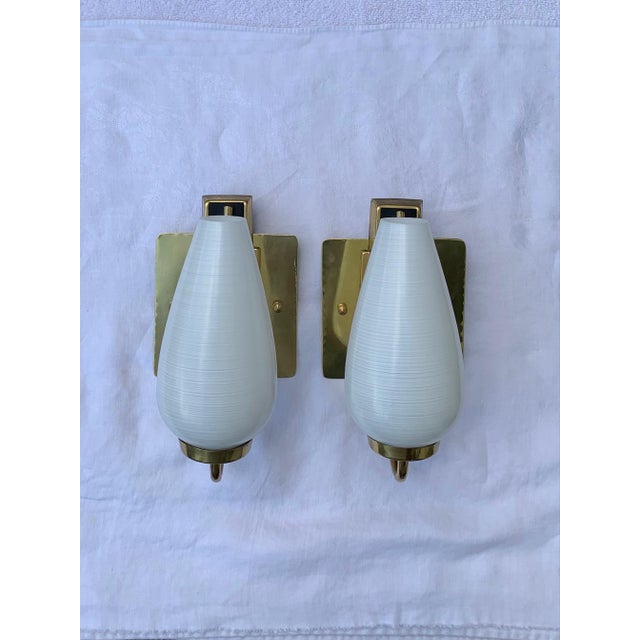 Mid-Century Modern 1950s Stilnovo Style White Black and Brass Sconces - a Pair For Sale - Image 3 of 10