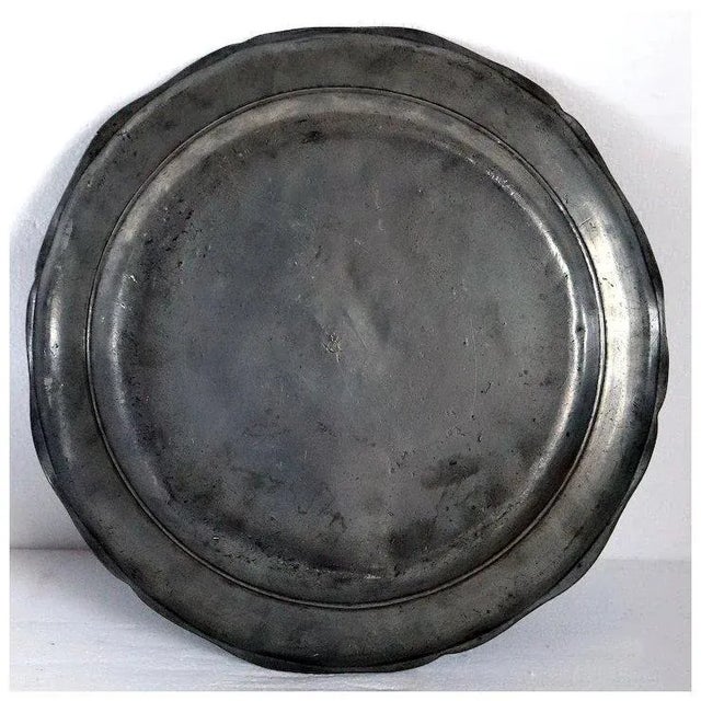 Large French Pewter Wavy Reeded Edge Dish / Plate For Sale - Image 4 of 6