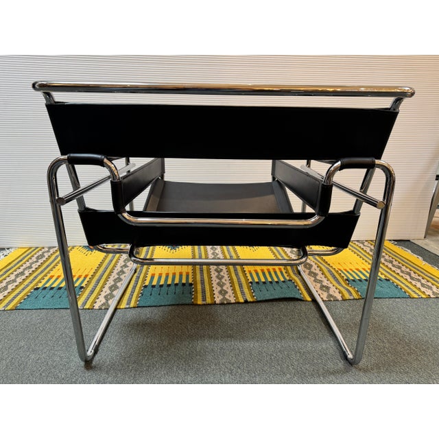 Marcel Breuer Wassily Leather + Chrome Chair, Reproduction For Sale - Image 4 of 14