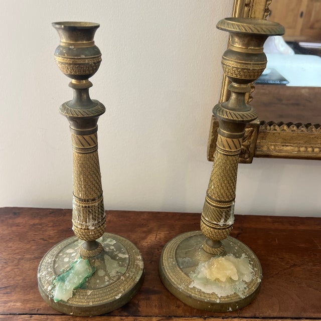 Antique French Empire Brass Candleholders For Sale - Image 4 of 8