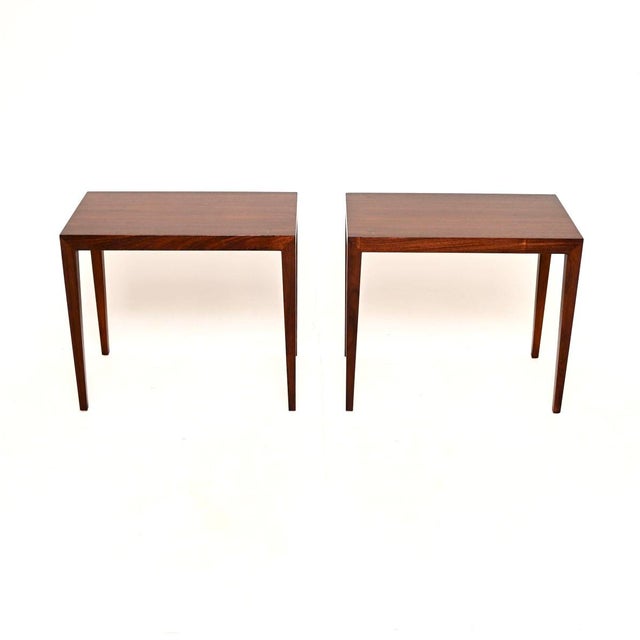 A beautiful and extremely stylish pair of Danish vintage side tables by Severin Hansen for Haslev, dating from the 1960’s....