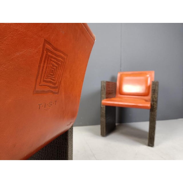 Vintage French Leather Armchairs by Maison Vandamme, 1970s, Set of 4 For Sale - Image 11 of 13