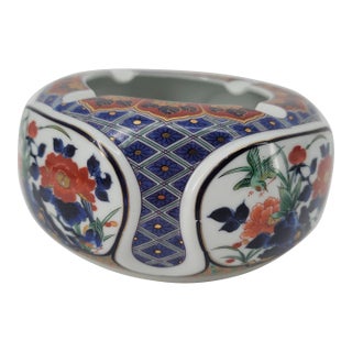 Vintage Japanese Imari Porcelain Drum Ashtray, Meito Mark, Hand-Painted Bird & Floral, Mid-Century For Sale