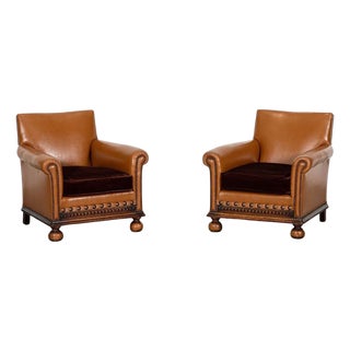 English Oak Club Armchairs, 1930s, Set of 2 For Sale