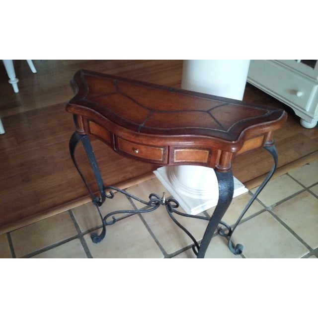 Leather & Wrought Iron Accent Table Chairish