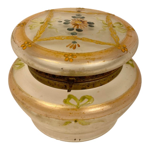 French Art Nouveau Enameled Glass Trinket or Jewelry Box by Legras Glassworks For Sale