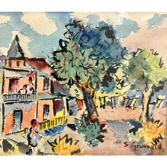 1940s Samuel Grunvald, 1940's Americana WPA Modernist Watercolor Painting Catskill Mountains Bungalow, c.1940s For Sale - Image 5 of 7