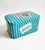 Lovely, extra-large, rare mid-century tin box featuring attractive turquois and white stripes, manufacturer's name (Heller...