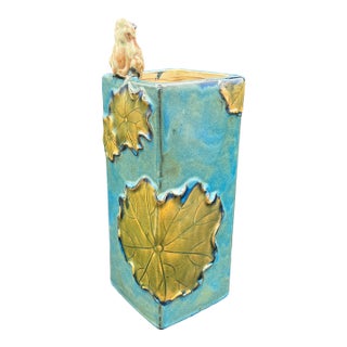 Vintage Global Views “Frog & Lily Pad” Ikebana Vase - Sculptural Designer Ceramic For Sale