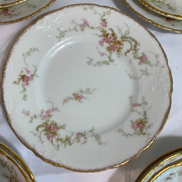 Ceramic Mid 20th Century Theodore Haviland French Limoges Tea Cup Setting W/ Saucers and Small Plates, Delicate Sprays of Pink Flowers - Service for 4 For Sale - Image 7 of 11