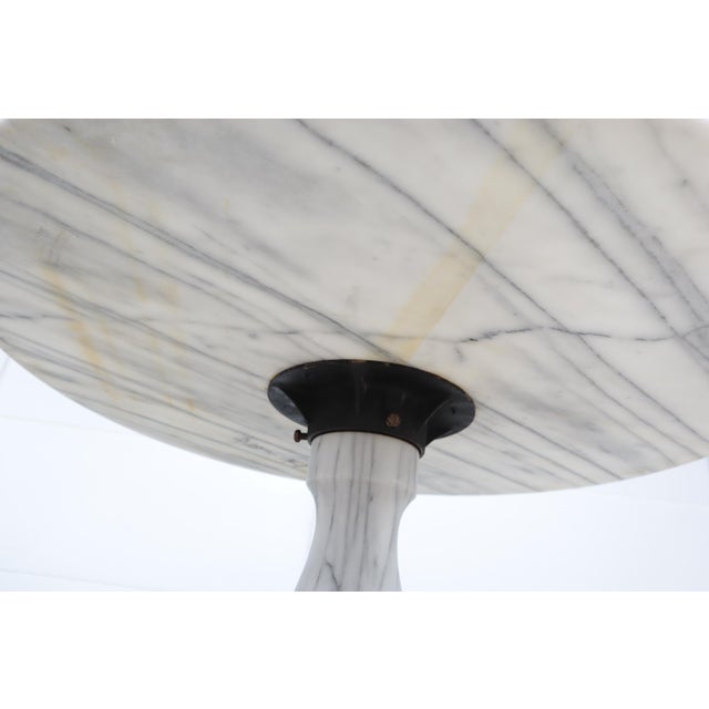 Vintage Italian Solid Carrara Marble Pedestal Dining Table With 6 Stools Garden Bistro 50's 60's Hollywood Regency Neoclassical For Sale - Image 9 of 11