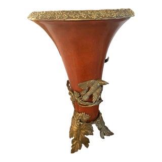 Castilian Neoclassical Bird & Grape Decorative Urn With Brass-Tone Mounts For Sale