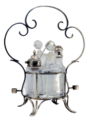 Cruet Set with Smooth Silver Structure with Cruets and Salt Shaker and Mustard Jar, Set of 4