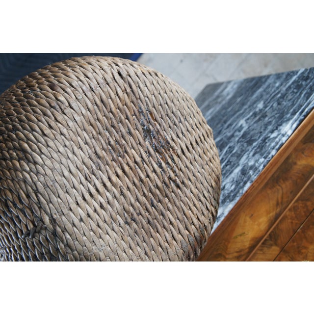 Brown Early 20th Century Antique Chinese Hand Woven Willow Rice Gathering Basket Bentwood Handle Bucket For Sale - Image 8 of 8