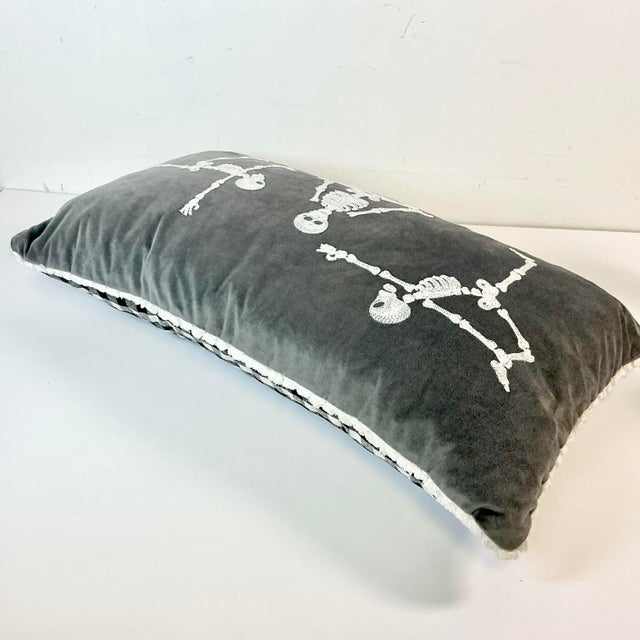 1990s Vintage Boho Chic Skelton Yoga Lumbar Decorative Halloween Pillow, Feather-Down For Sale - Image 11 of 15