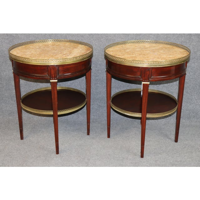 French Pair French Louis XVI Style Marble Top & Bronze End Tables by Cassard Et Cie For Sale - Image 3 of 15