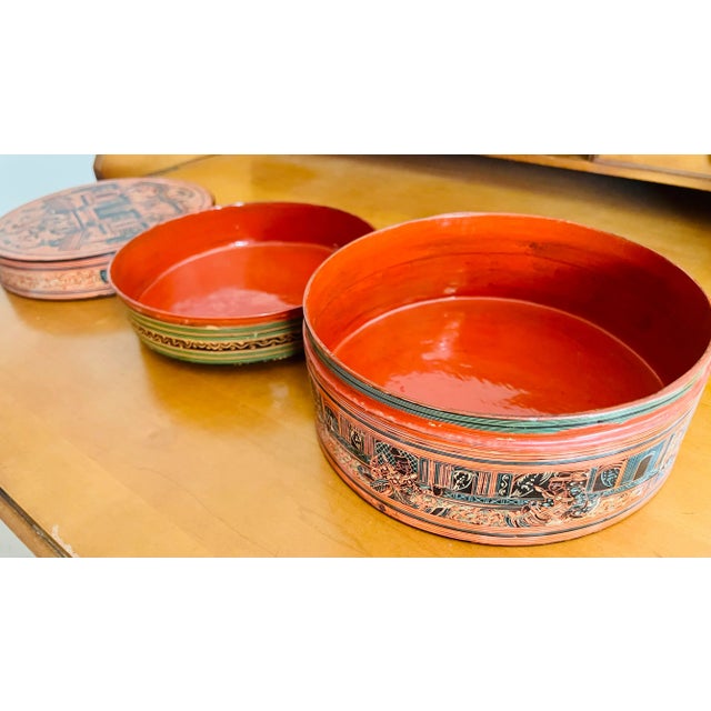 Vintage Burmese Orange Circular Layered Lacquer Box, C. Early 1900’s For Sale - Image 9 of 11