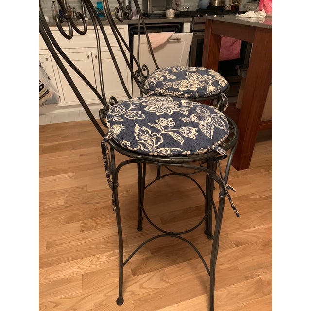 Metal Wrought Iron Barstools - A Pair For Sale - Image 7 of 9