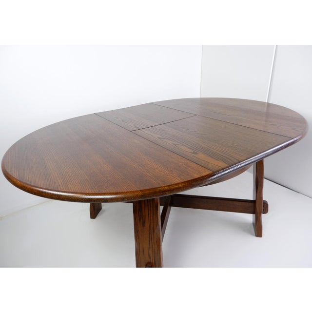 Brutalist Round Extendable Oak Dining Table, 1950s For Sale - Image 6 of 15