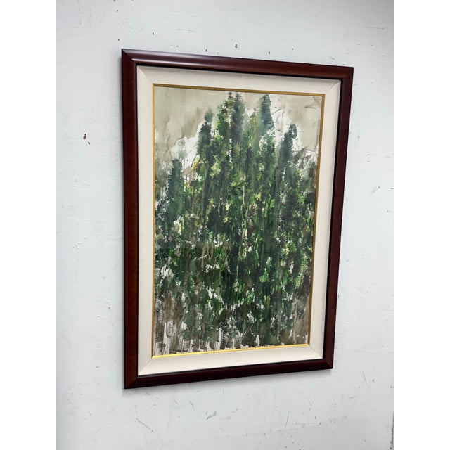 Design Plus Gallery presents a Circa 1936 Watercolor Painting by Artist Fuimark. This watercolor captures a serene forest...