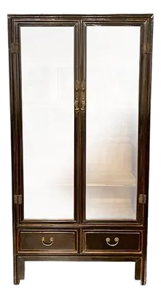 Asian Black Lacquer Display Cabinet