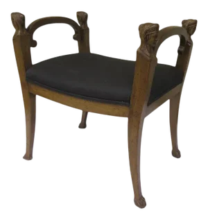 French 19th Carved Walnut Window Seat Stool Bench