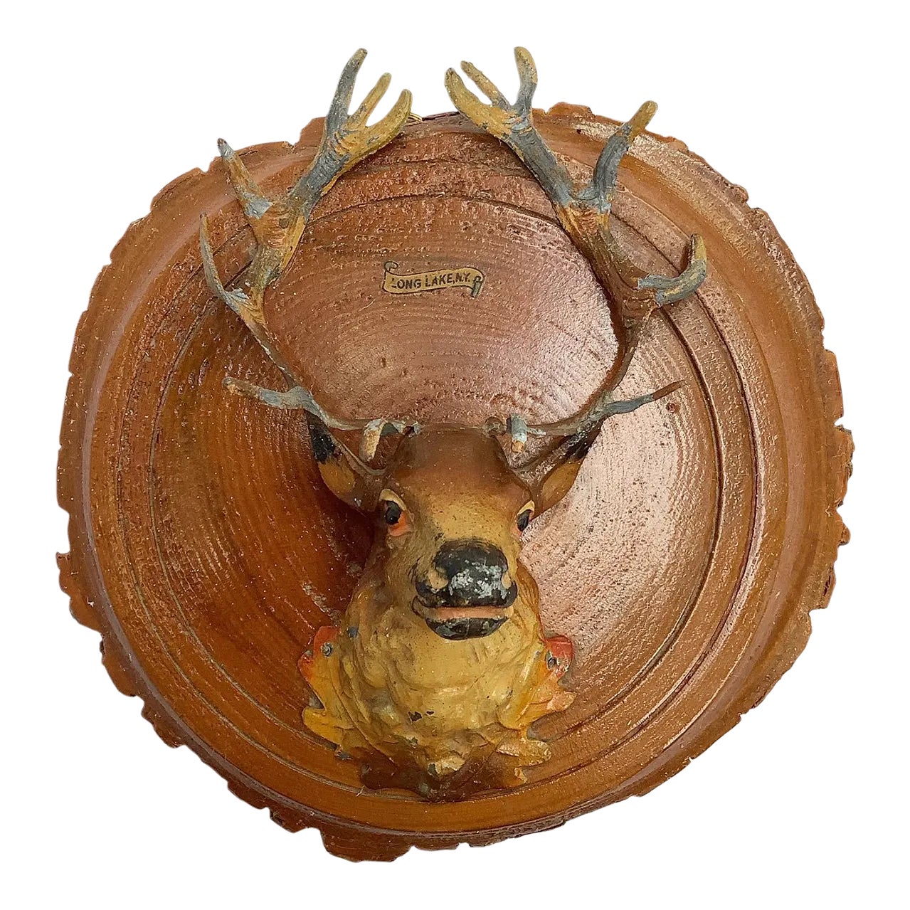 Vintage Long Lake, New York Souvenir Weirdwood Plaque With Deer