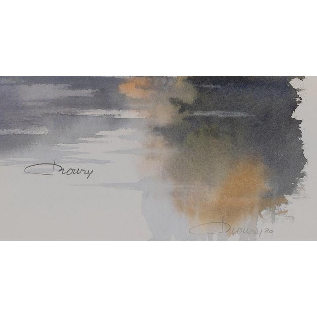 Modern Jacques Noury, Reflections on the Edge of the Lake, Watercolor For Sale - Image 3 of 5