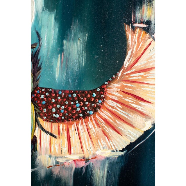 Scarab Totem by Andrada Trapnell | Oil on Board Oil painting of a scarab beetle with colorful wings. For Sale - Image 4 of 5