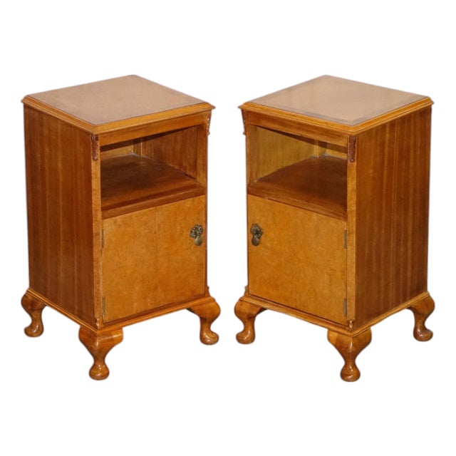 Art Deco Walnut Nightstands Bedside Tables, 1920s, Set of 2 For Sale