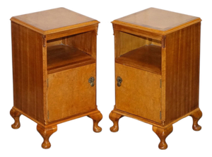 Art Deco Walnut Nightstands Bedside Tables, 1920s, Set of 2