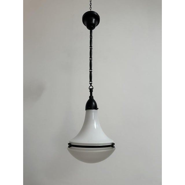 Bauhaus Vintage Industrial Bauhaus Opaline Milk Glass Pendant Light by Peter Behrens for Aeg, 1920s For Sale - Image 3 of 8