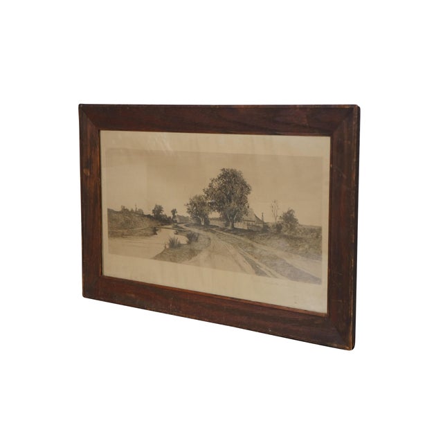 American Late 19th Century Antique Ernest C Rost by the Roadside Landscape Etching Oak Frame 26" For Sale - Image 3 of 10