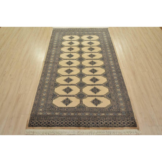 Tribal Bokhara Jaldar Rug 5’2” X 8’2” Beige Wool Tribal Hand-Knotted Oriental Carpet For Sale - Image 3 of 12