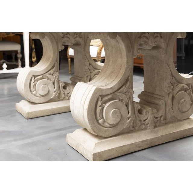 Late 19th Century Monumental Italian Scagliola Dining Table on Carved Stone Scroll Bases For Sale - Image 4 of 7