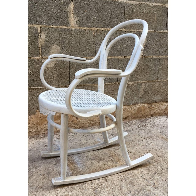 Mid 20th Century 20th Century White Patina Bentwood Rocking Chair Thonet Style For Sale - Image 5 of 10