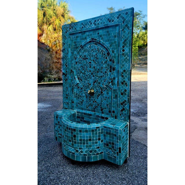 2020s Emerald Teal Handmade Moroccan Mosaic Tile Fountain For Sale - Image 5 of 9