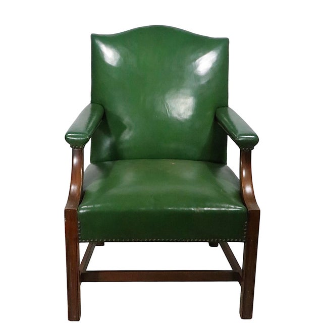 Green Classic Chippendale Style Leather Arm Chair Iriving & Casson / A. H. Davenport For Sale - Image 8 of 12