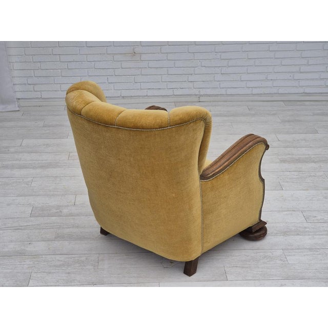 Danish Armchair in Oak and Yellow Furniture Velour, 1960s For Sale - Image 4 of 18