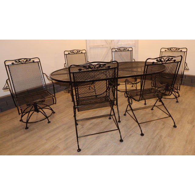 Mid 20th Century Meadow Craft Acorn and Oak Leaf Wrought Iron Table & 6 Chairs, Attributed For Sale - Image 10 of 13