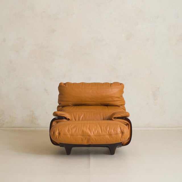 Mid-Century Modern Marsala' Cognac Leather Lounge Chair by Michel Ducaroy for Ligne Roset, 1970s For Sale - Image 3 of 11