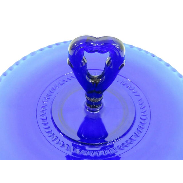 Mid-Century Modern Cambridge Cobalt Blue Elegant Glass Keyhole Handle Sandwich Serving Plate 471b For Sale - Image 3 of 10