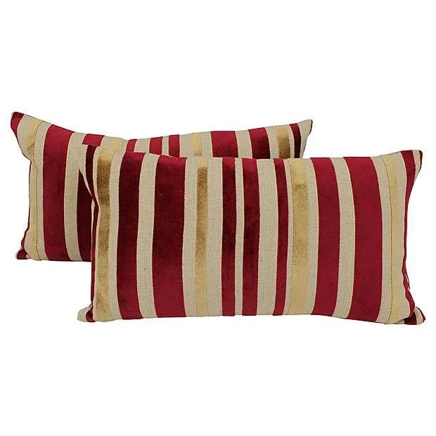 English Velvet Striped Pillows - Pair For Sale