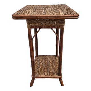 Palecek Tall Square Woven Rattan Bamboo Side Table For Sale
