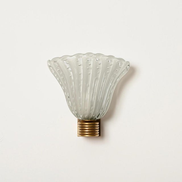 1940s Large Murano Glass and Brass Flower Sconces from Barovier, Italy 1940s, Set of 2 For Sale - Image 5 of 18
